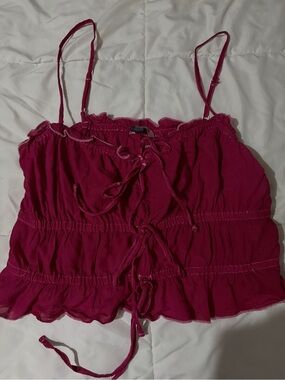 American Eagle Women’s Fuchsia Spaghetti Strap Ruffle Top